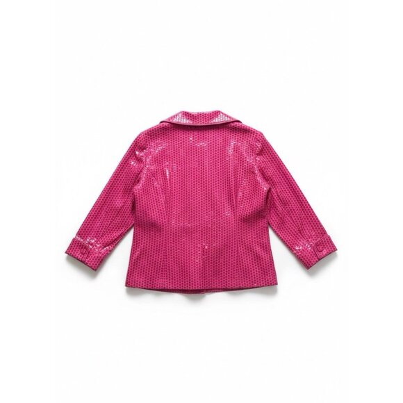 Clara S. Bright Pink Blazer w a Square Print Barbiecore Statement Textured - Picture 3 of 4